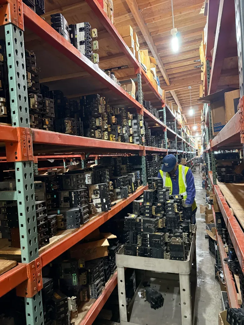 Aisle of shelved circuit breakers in a warehouse — Jacksonville, FL