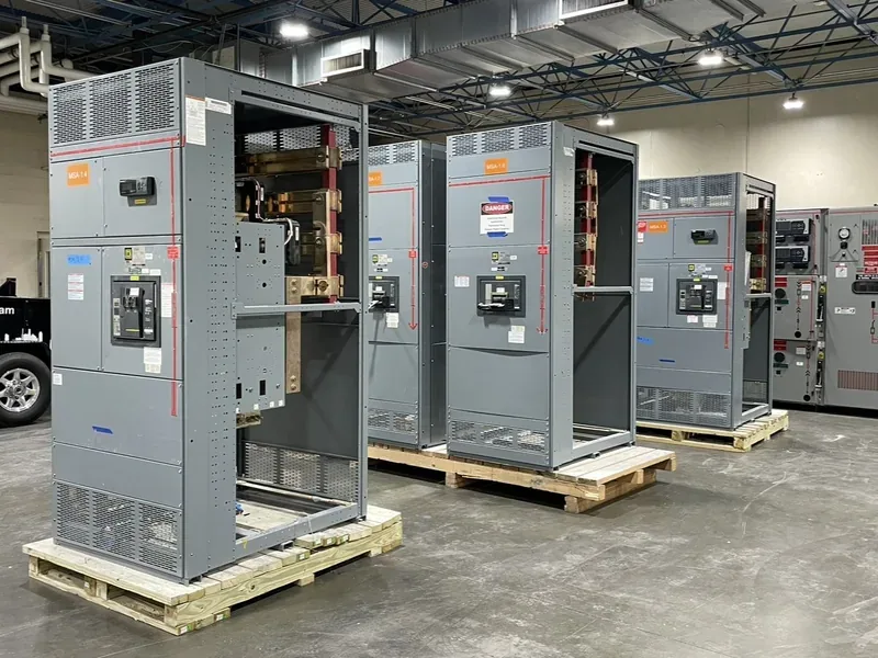 Switchgear sections loaded for transport